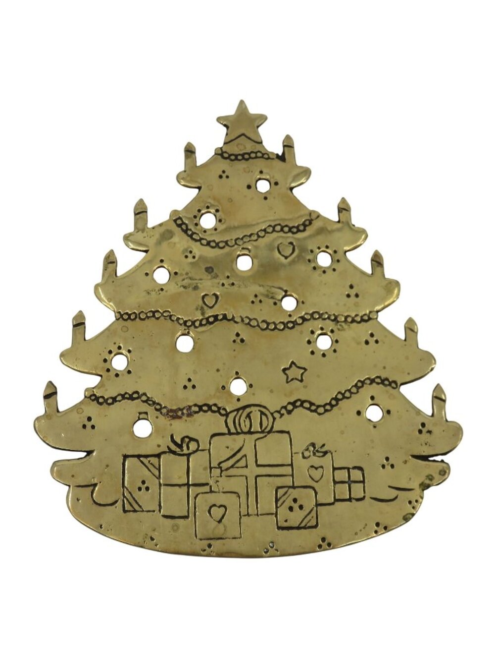 VTG Lillian Vernon Brass Metal Christmas Tree Holiday Trivet Wall Hanging Retro